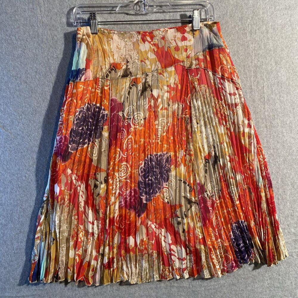 Tribal Crinkled Lined Skirt Size 6 Guava Coral Orange Cream Tropical Above Knee - Picture 9 of 9